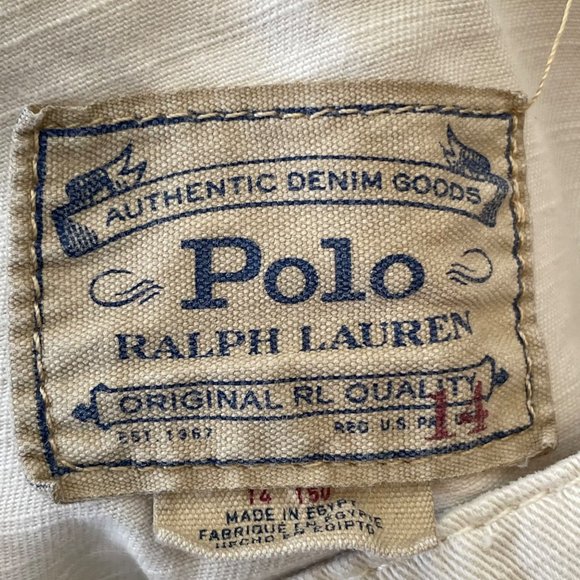 Polo Ralph Lauren Kids Girls L (12/14) Denim Shortalls Cream Beige 100% Cotton - Picture 7 of 15